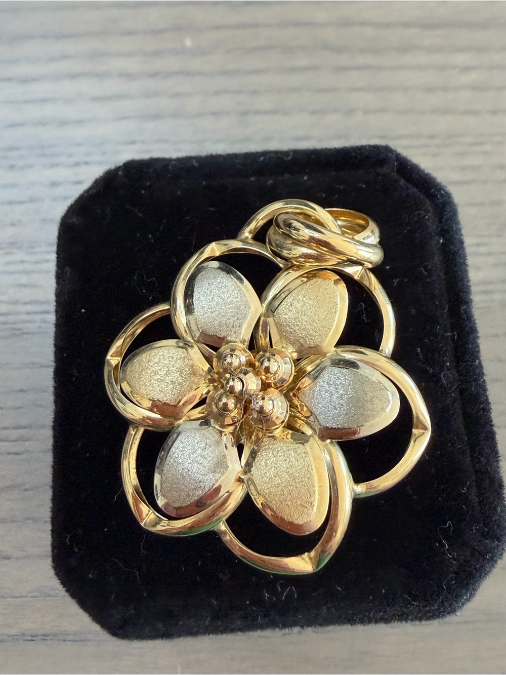 14K Yellow and White Gold Satin Finish Floral Pendant - chain not included